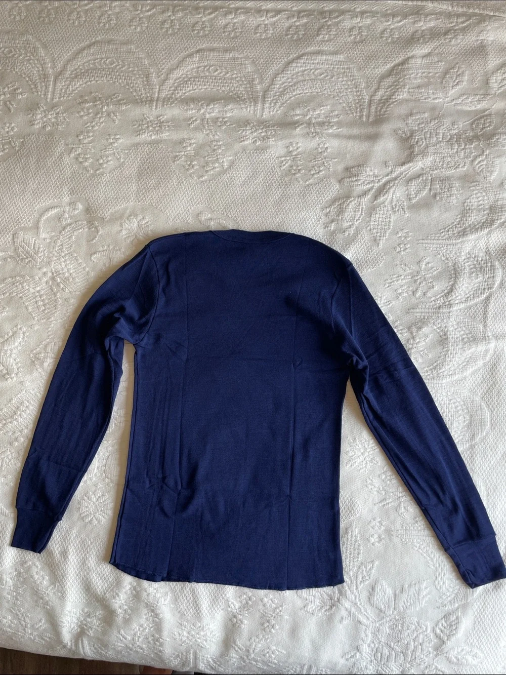 Men's Navy Polypropylene Crewneck Undershirt - Lightweight Long Sleeve Size L